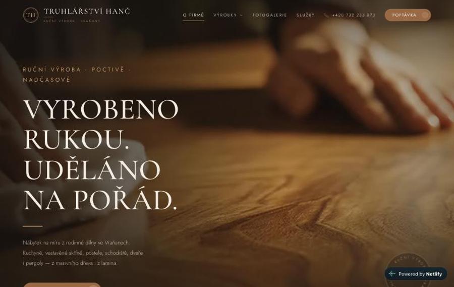 Web pro řemeslníka – Truhlářství Hanč, realizace Růst Studio
